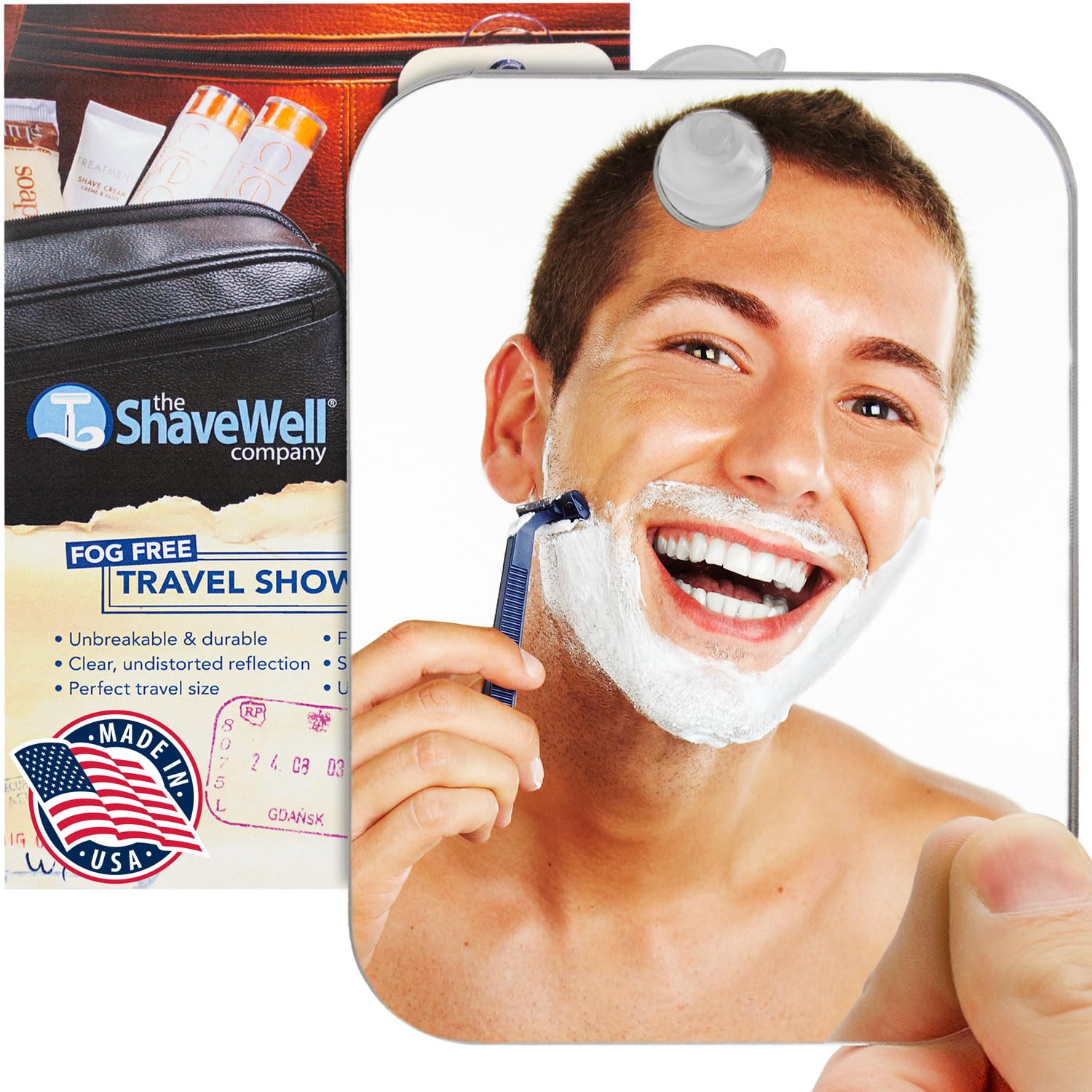 Shave Well Travel Anti-Fog Shaving Mirror | Fogless Shower with Handheld Option