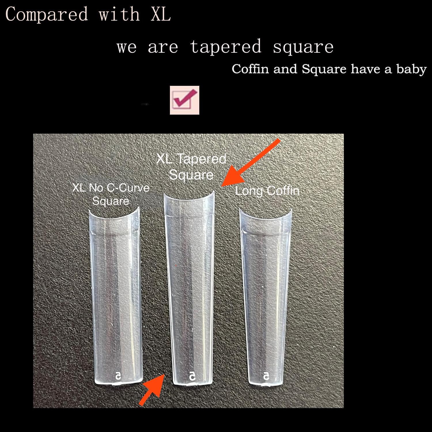 HWHUNO XL Tapered Square Nail Tips No C Curve,500Pcs Clear Medium Half Cover Long Coffin Acrylic Nails Tips Preshaped for Professional Manicure Salon and Home DIY