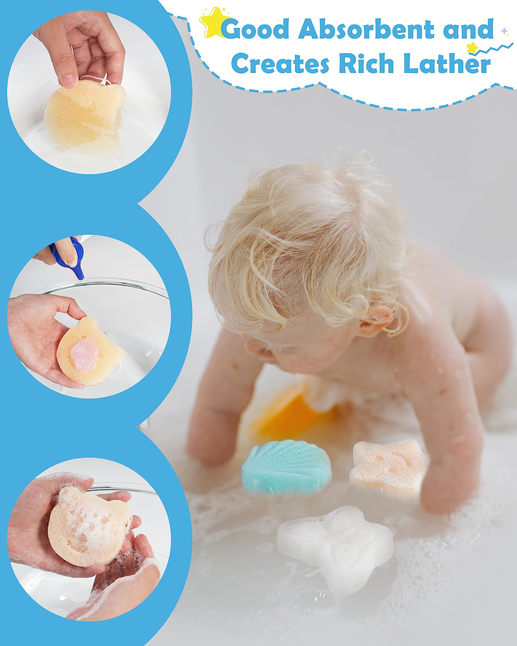 MoHern Esponja Konjac para Bebé – 5 Figuras Naturales, Suave para Baño Infantil, a Base de Plantas