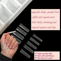 HWHUNO XL Tapered Square Nail Tips No C Curve,500Pcs Clear Medium Half Cover Long Coffin Acrylic Nails Tips Preshaped for Professional Manicure Salon and Home DIY