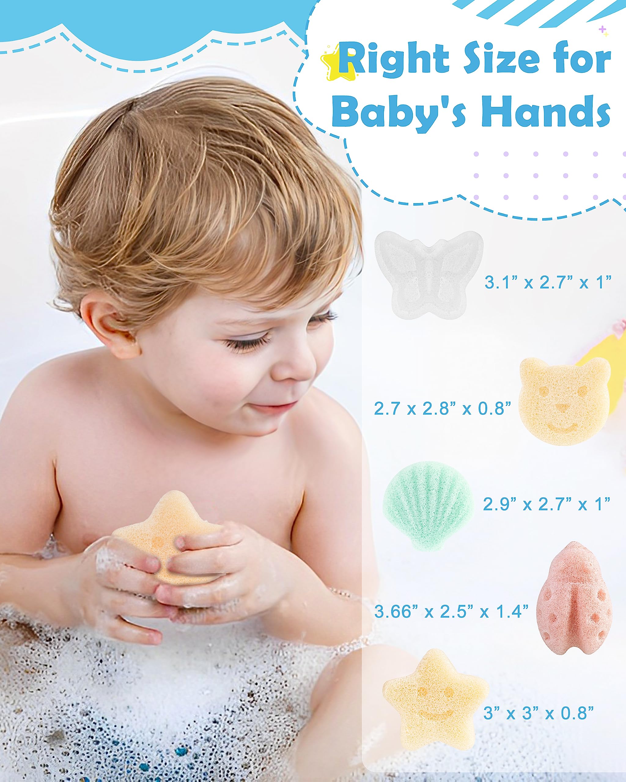 MoHern Esponja Konjac para Bebé – 5 Figuras Naturales, Suave para Baño Infantil, a Base de Plantas