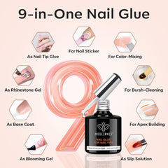 Modelones Kit de Uñas Gel en Forma de Almendra Corta – Pegamento 9-en-1 y Lámpara UV Portátil, 216 Piezas