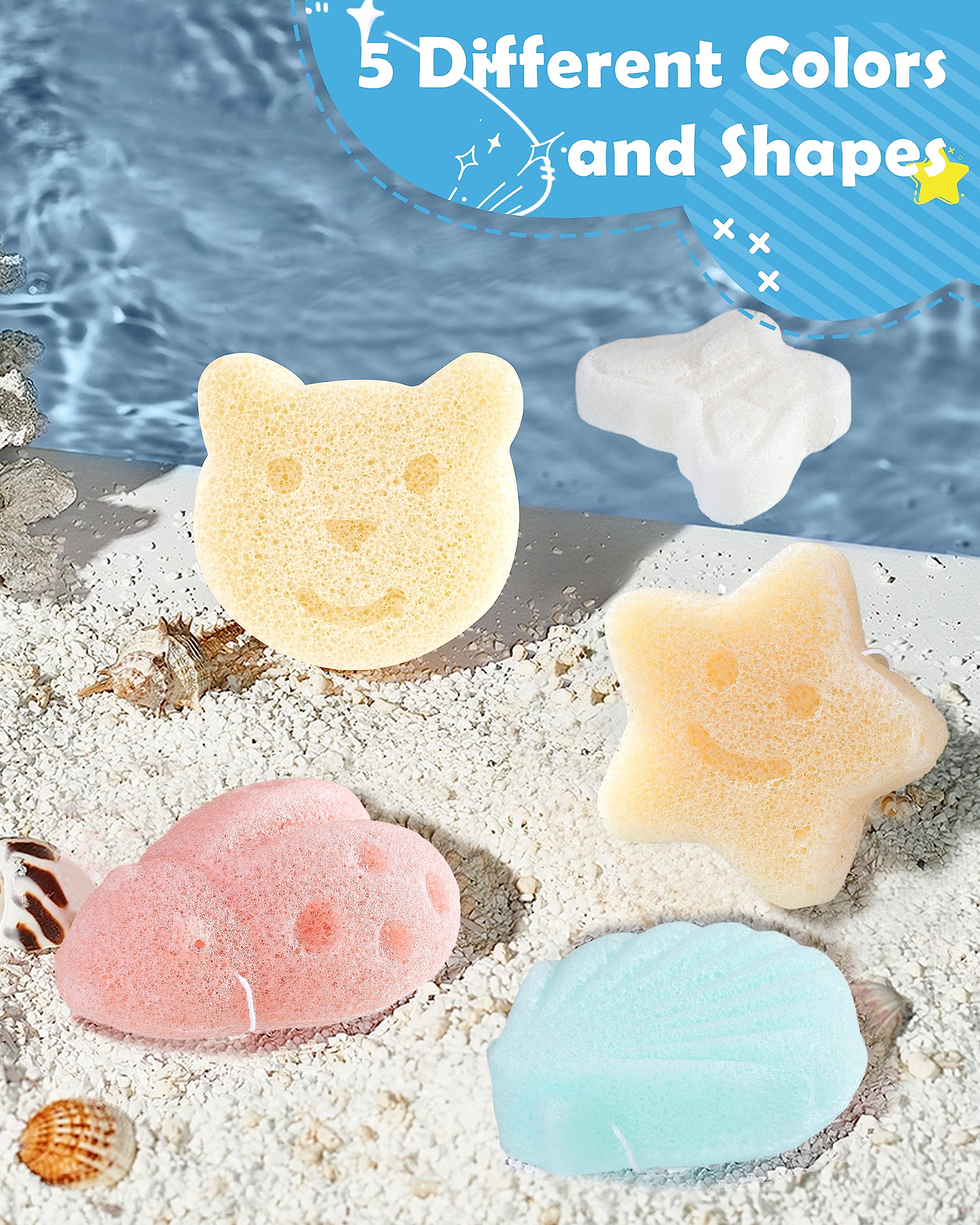 MoHern Esponja Konjac para Bebé – 5 Figuras Naturales, Suave para Baño Infantil, a Base de Plantas