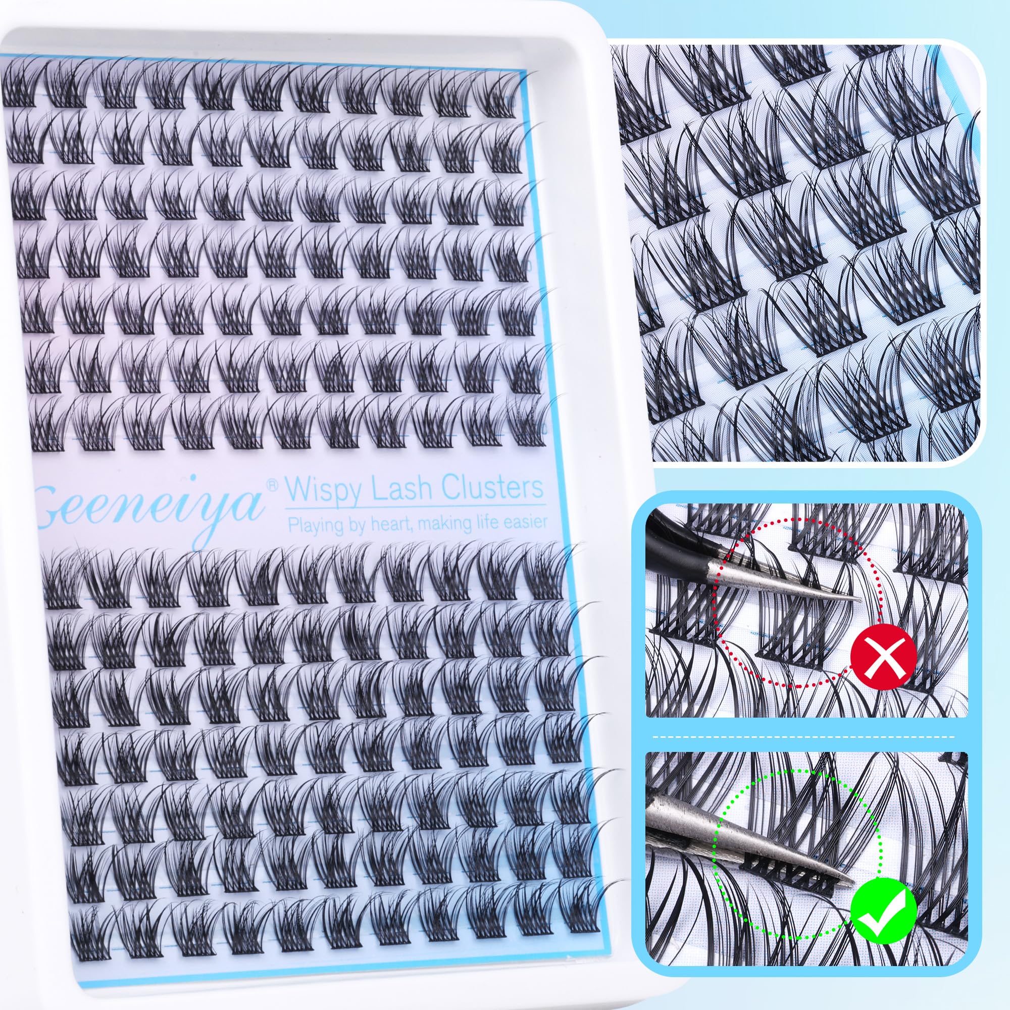 Geeneiya Short Lash Clusters Wispy C Curl 10-12mm, 154PCS – Natural Look Lash Extensions