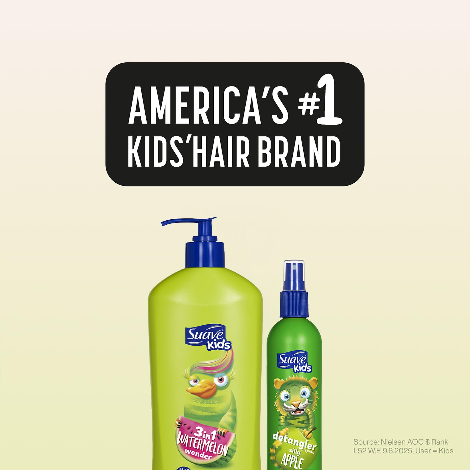 Suave Kids Watermelon Wonder 3-en-1 + Desenredante Silly Apple | Pack de 2 Botellas + Spray