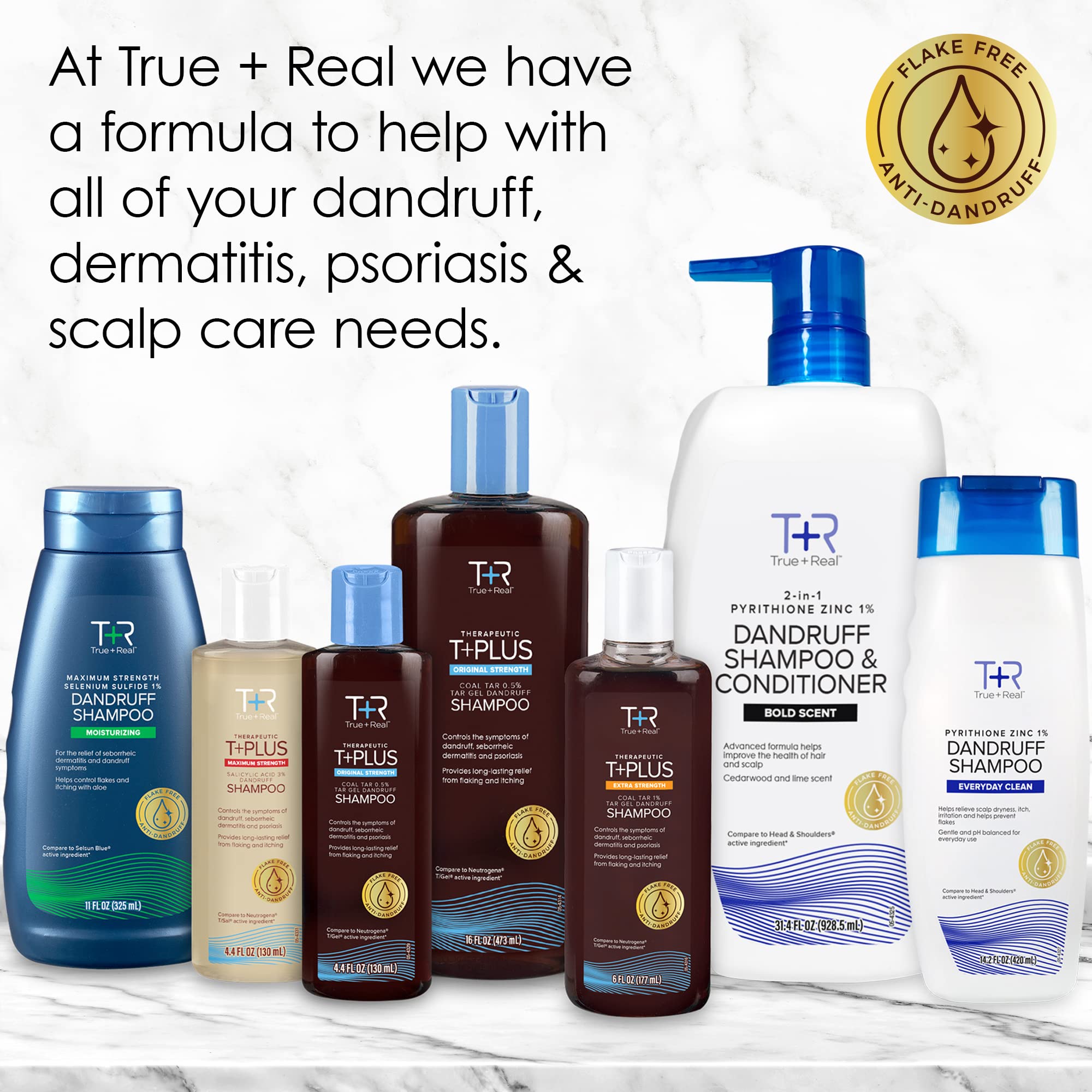True+Real Champú de Alquitrán 1% – anticaspa de alta potencia, pack 2 × 6 onzas líquidas