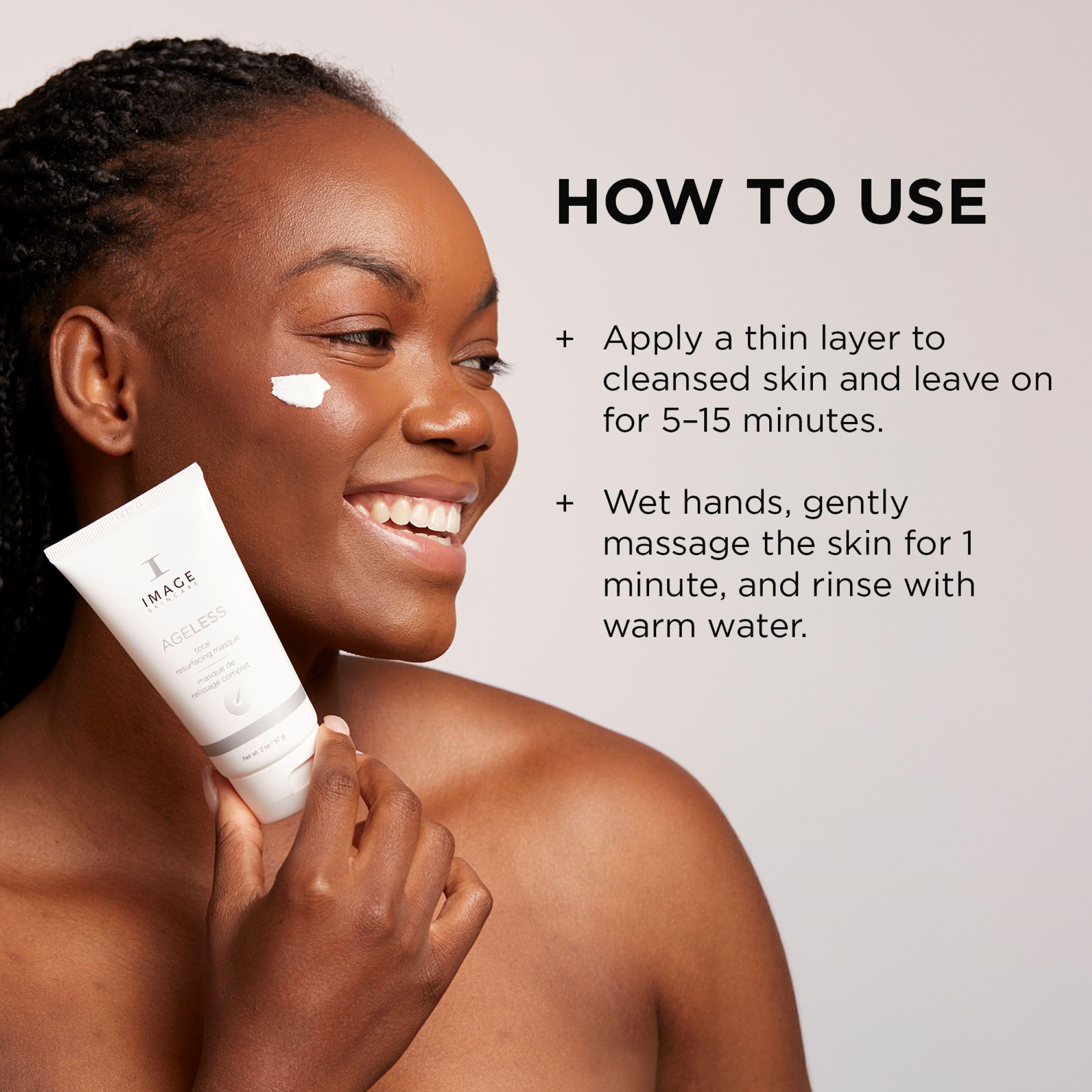 IMAGE Skincare Ageless Total Resurfacing Masque dispensed on hand ready to spread.