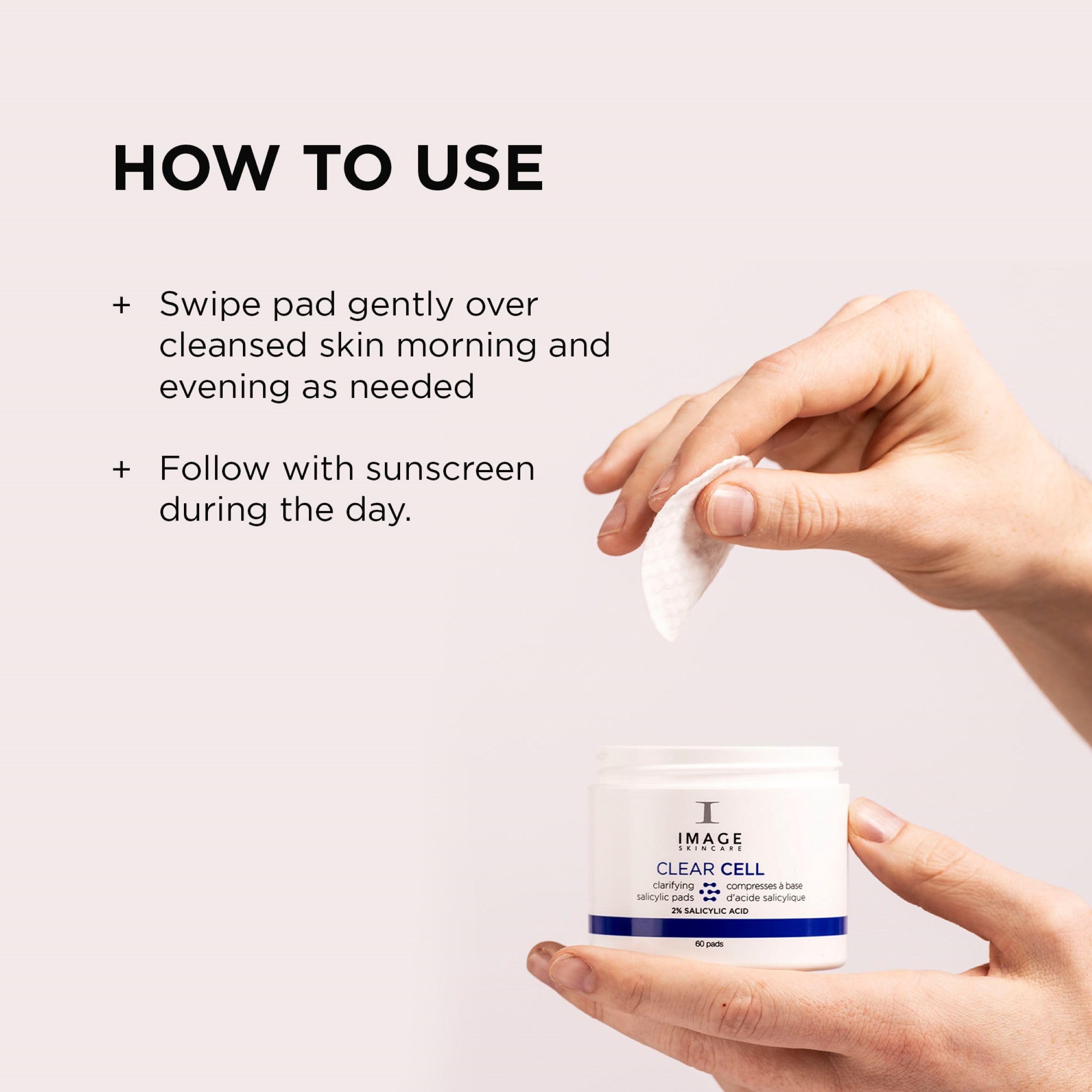 IMAGE Skincare CLEAR CELL pad demonstrating pore-clearing action on skin.
