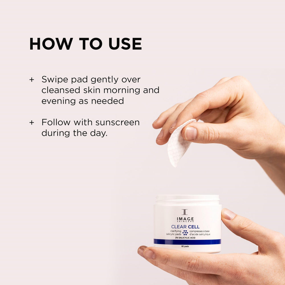 IMAGE Skincare CLEAR CELL pad demonstrating pore-clearing action on skin.