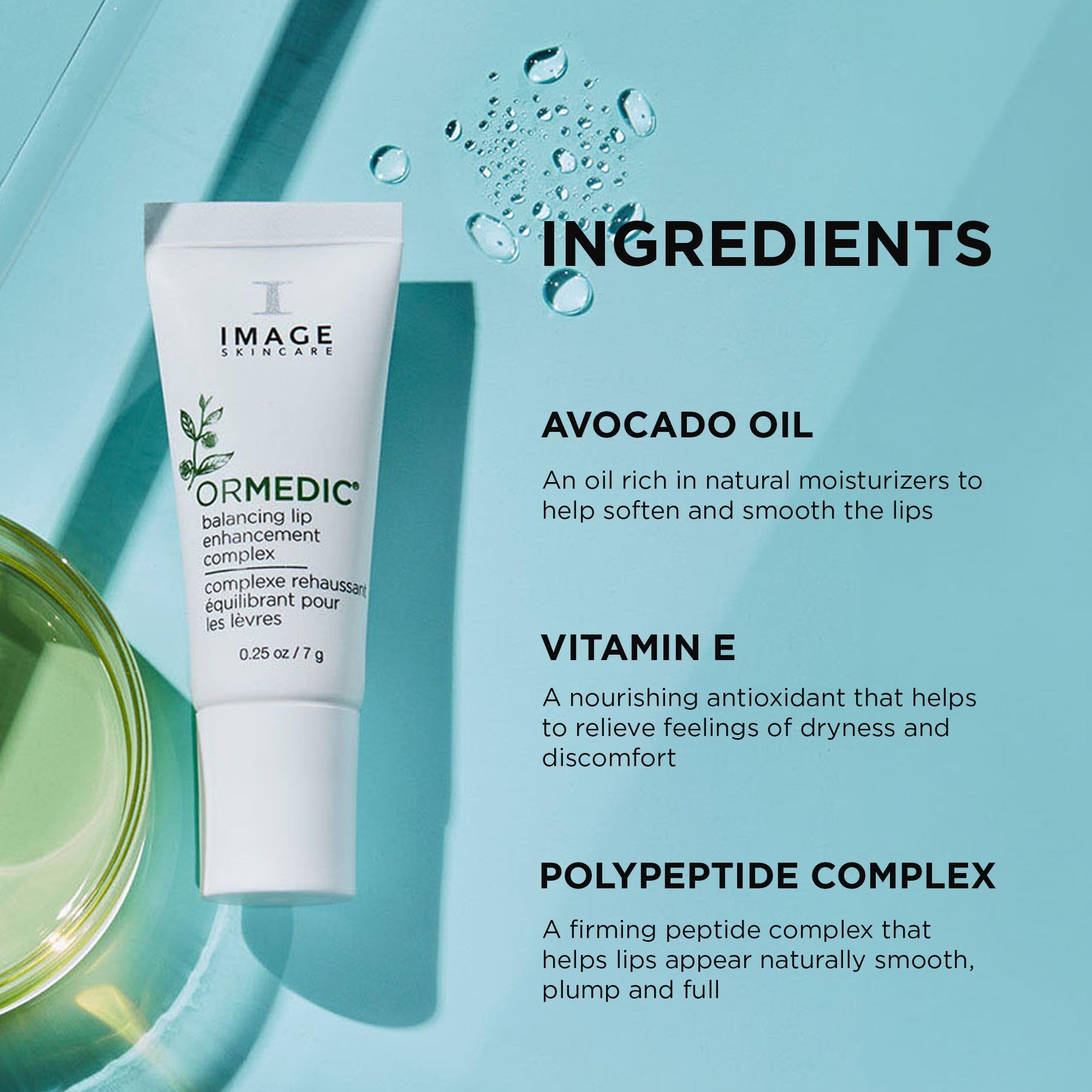 IMAGE Skincare ORMEDIC lip gloss finish application demonstrates a glossy lip look.