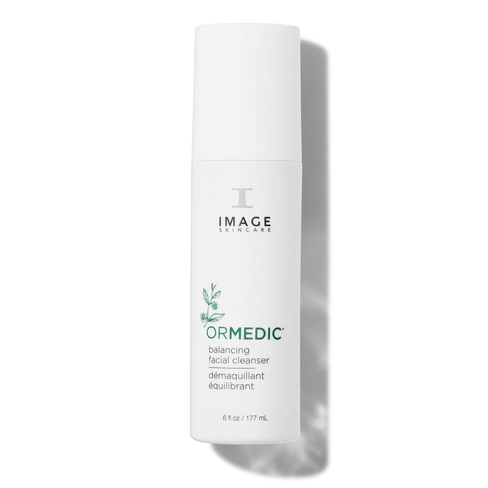 IMAGE Skincare ORMEDIC cleanser bottle shows gentle foaming action for balanced skin
