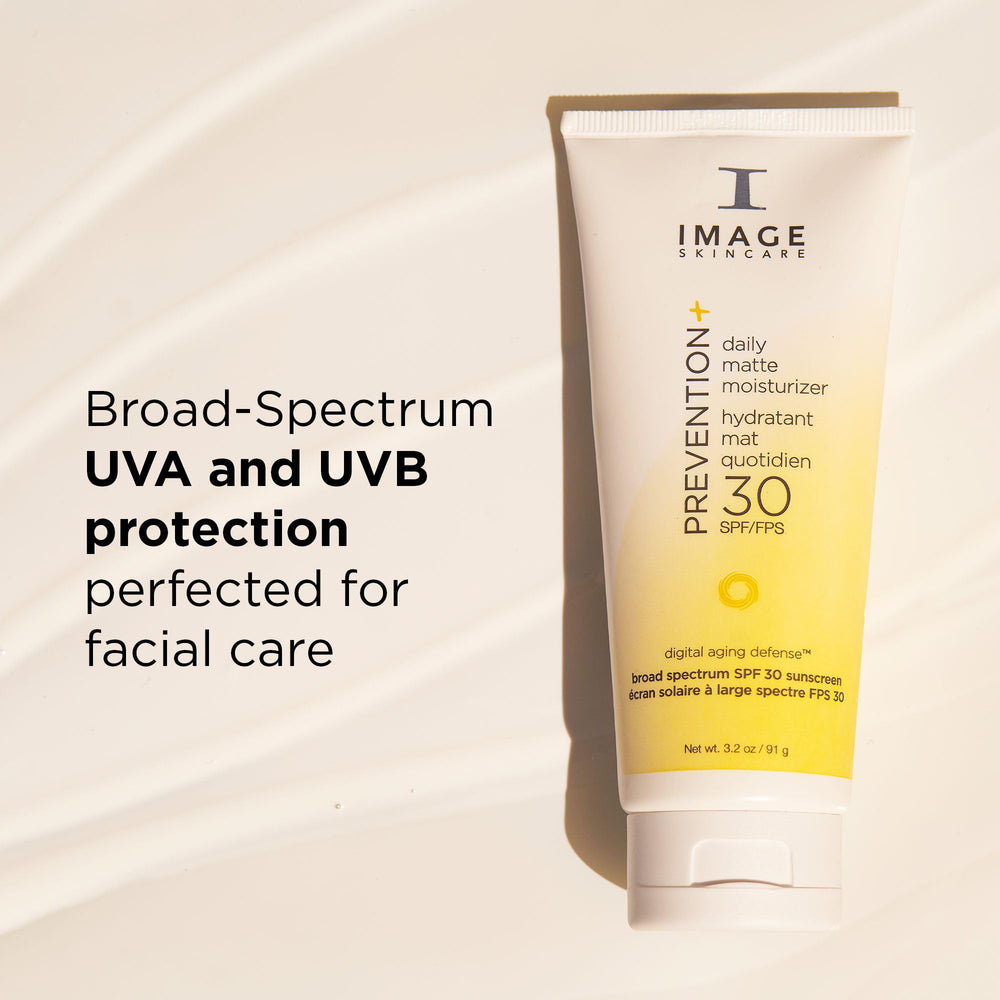 IMAGE Skincare PREVENTION+ SPF 30 pump bottle highlights mineral filter protection.