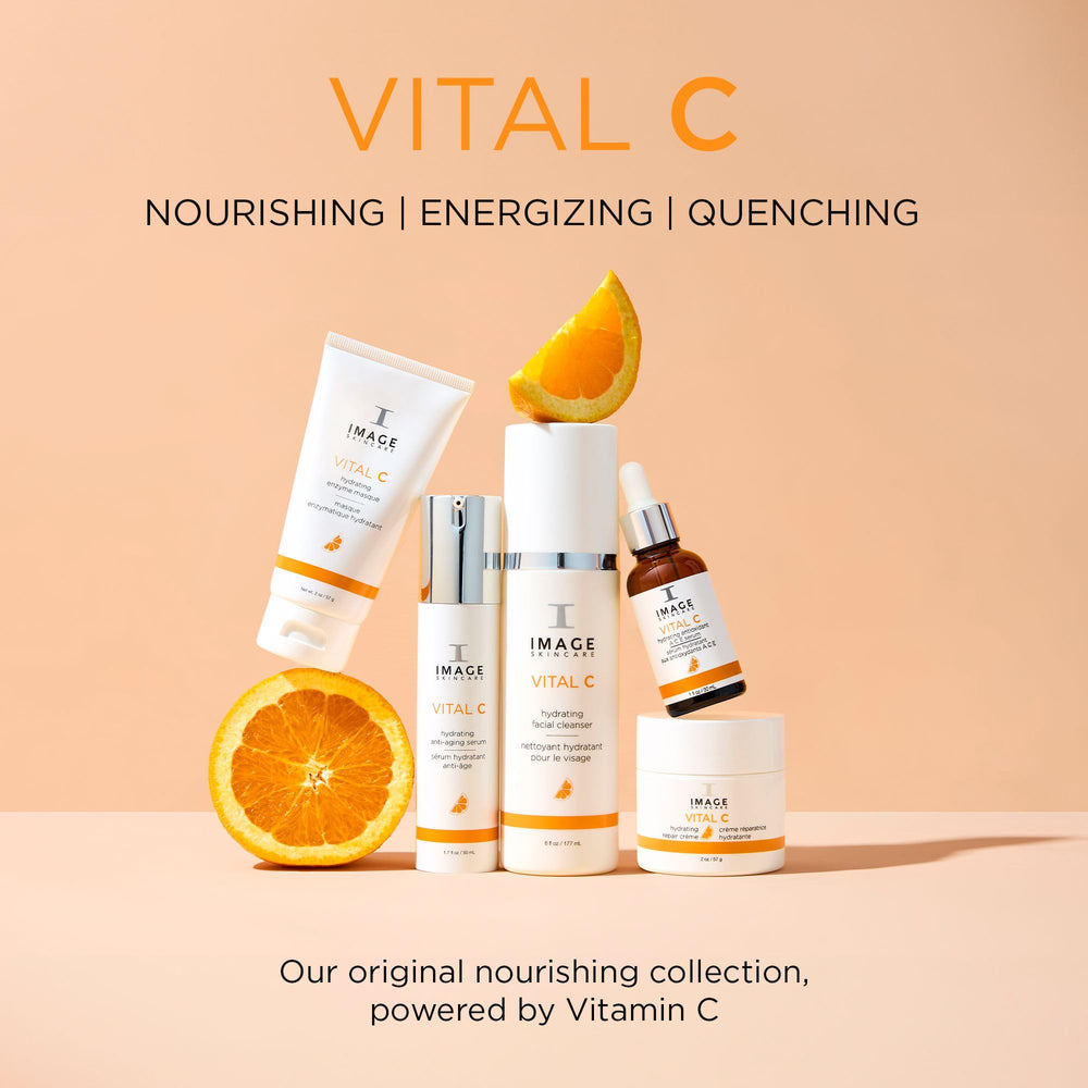 IMAGE Skincare Vital C glow shot suggests noticeable brightness and refined texture.