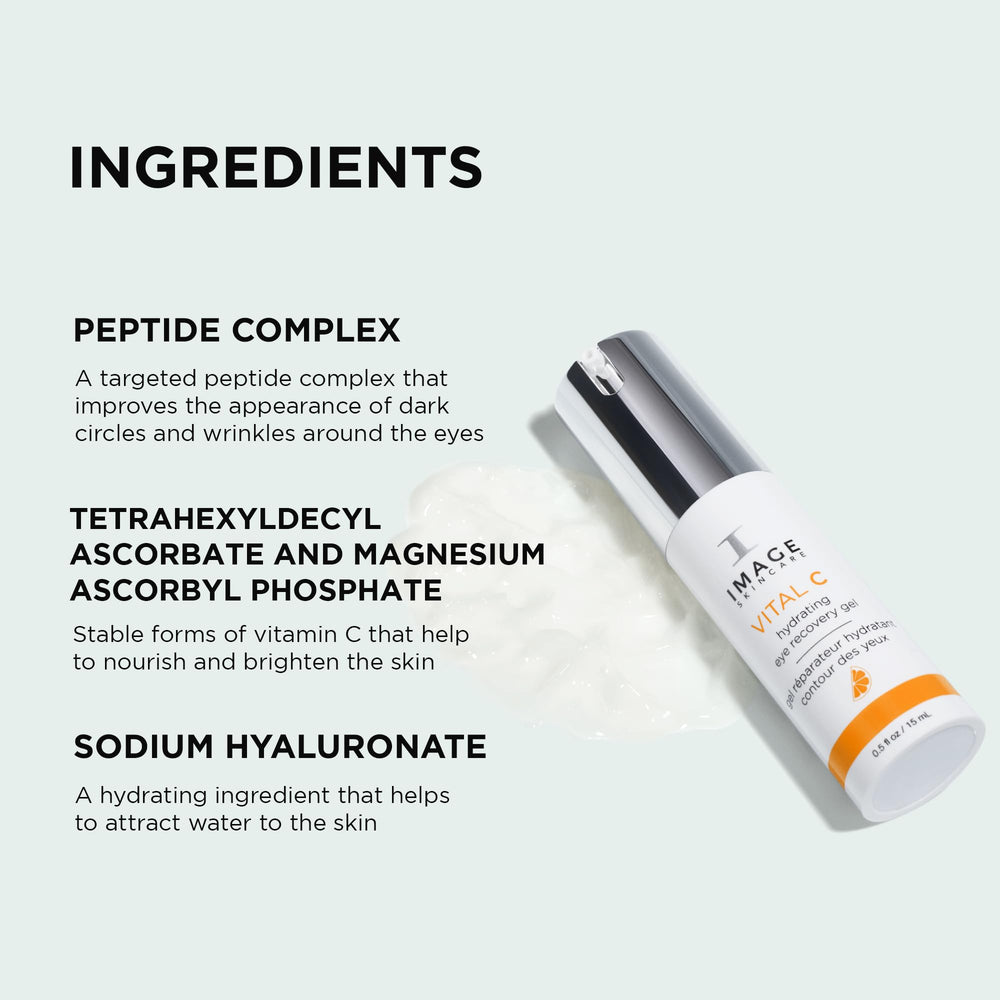 IMAGE Skincare Vital C eye gel cooling texture refreshes tired skin around eyes.