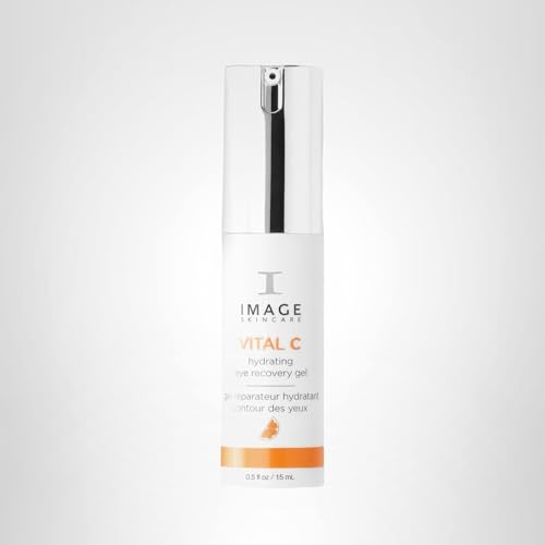 IMAGE Skincare Vital C eye gel demonstrates morning and evening routine with gentle patting.