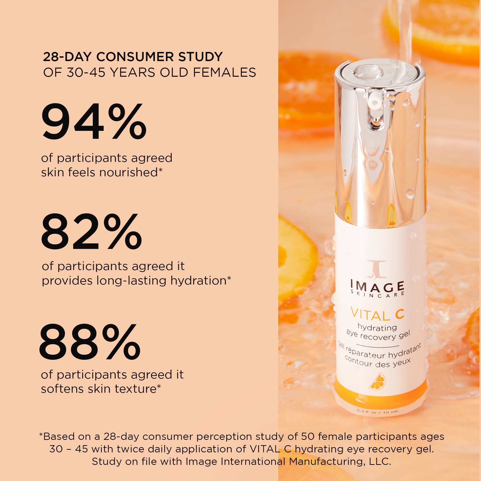IMAGE Skincare Vital C eye gel applied with pea-sized amount under-eye and brow bone.