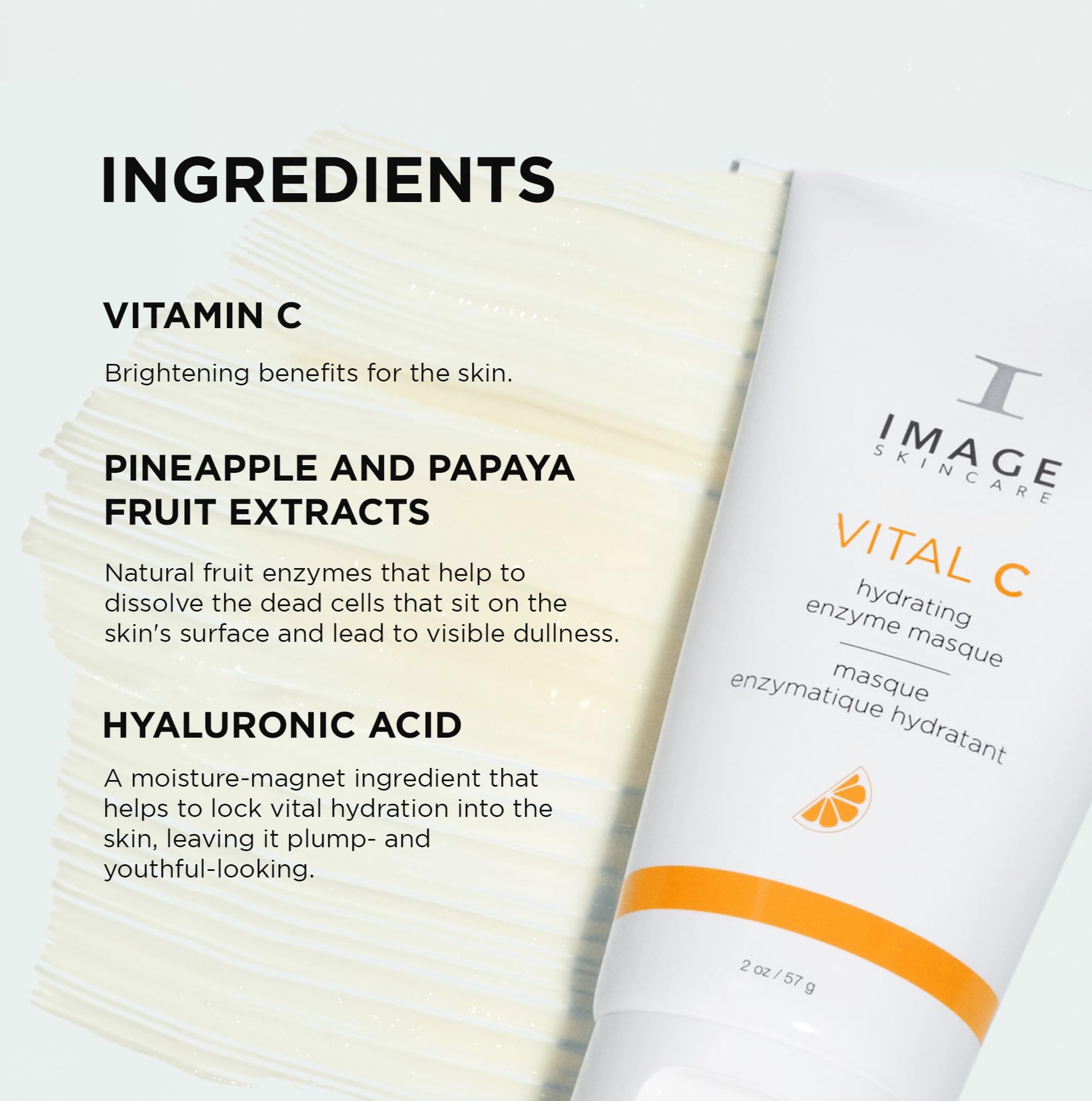 Close-up of VITAL C masque texture with hydration emphasis
