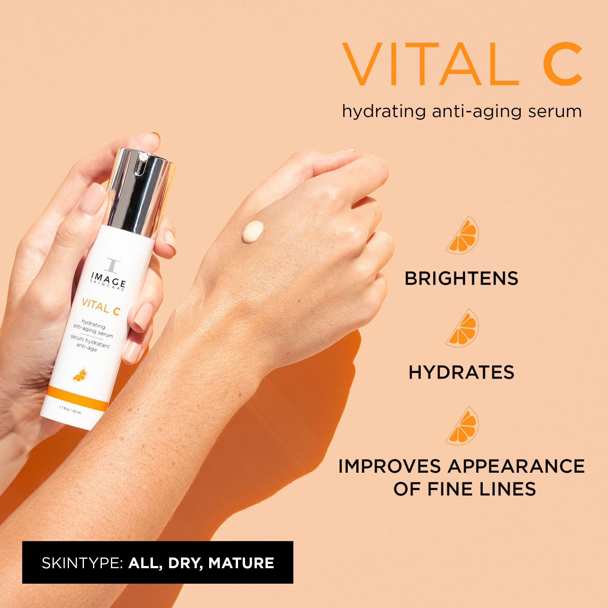 IMAGE Skincare Vital C pump shows easy dispensing for consistent application.
