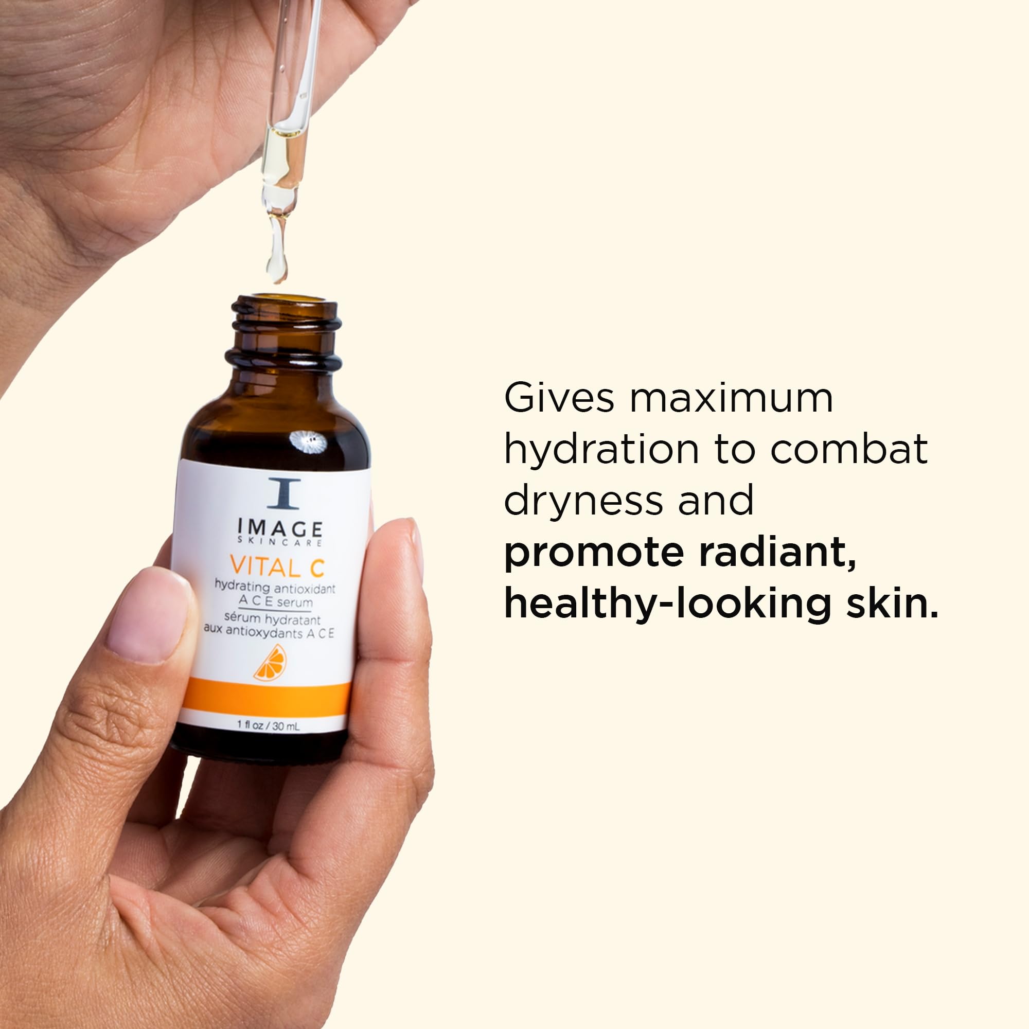 IMAGE Skincare Vital C serum texture close-up showing light, fast-absorbing gel