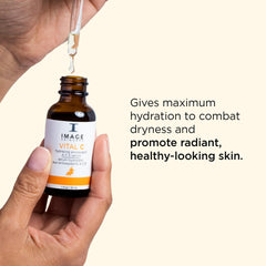 IMAGE Skincare Vital C serum texture close-up showing light, fast-absorbing gel