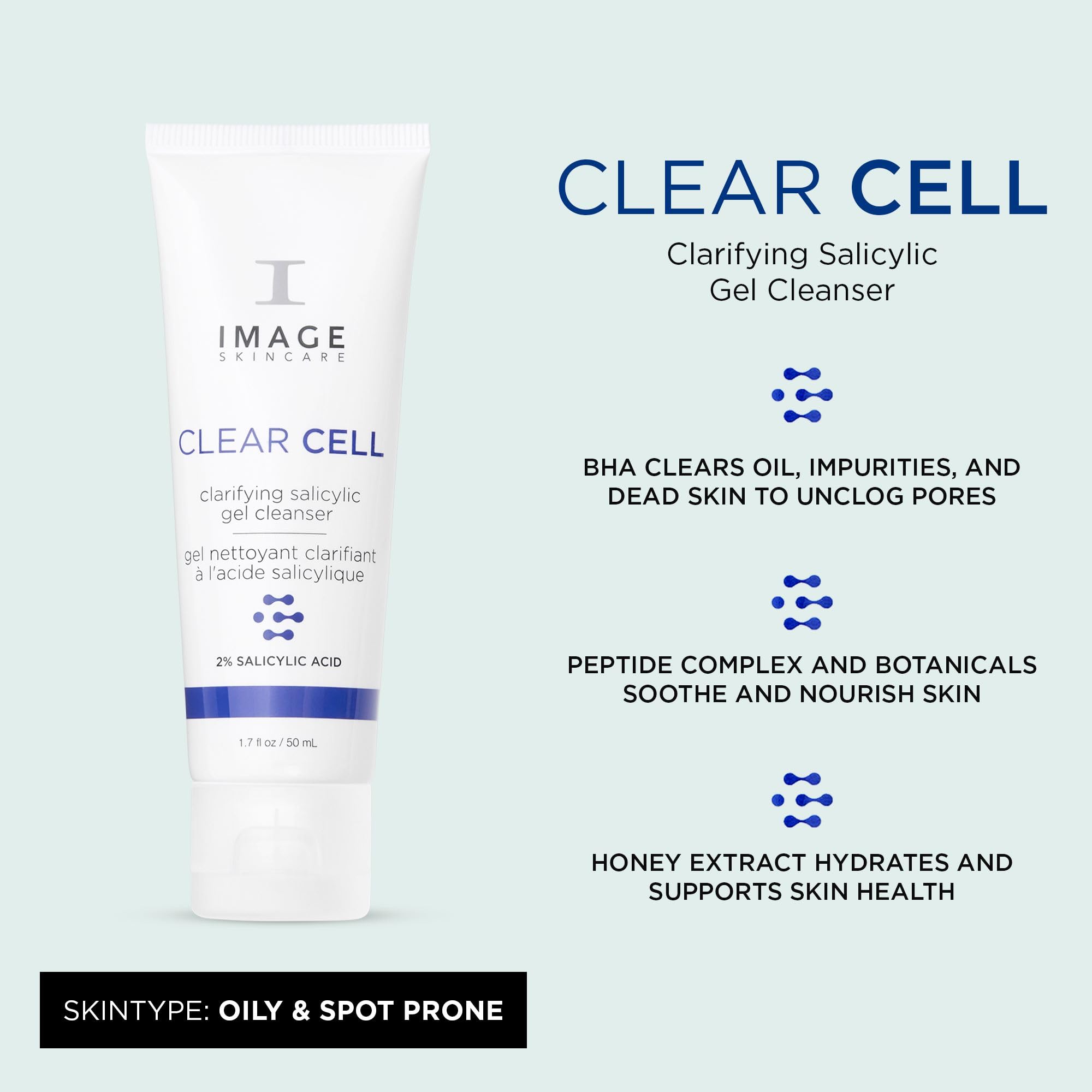 Espuma cremosa de IMAGE Skincare Clear Cell Gel Limpiador para piel grasa.