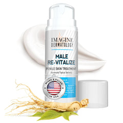 Imagine Dermatology crema de salud masculina, botella vertiendo para hidratación suave.