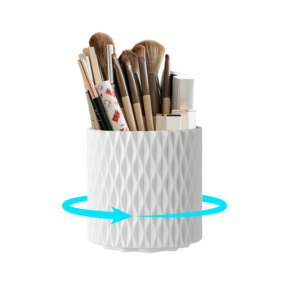 Imakmasion 360° rotate makeup brush holder shows effortless access to brushes from every angle