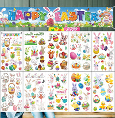 Imarisha tatuajes Pascua: conejos decorativos para fiestas infantiles.