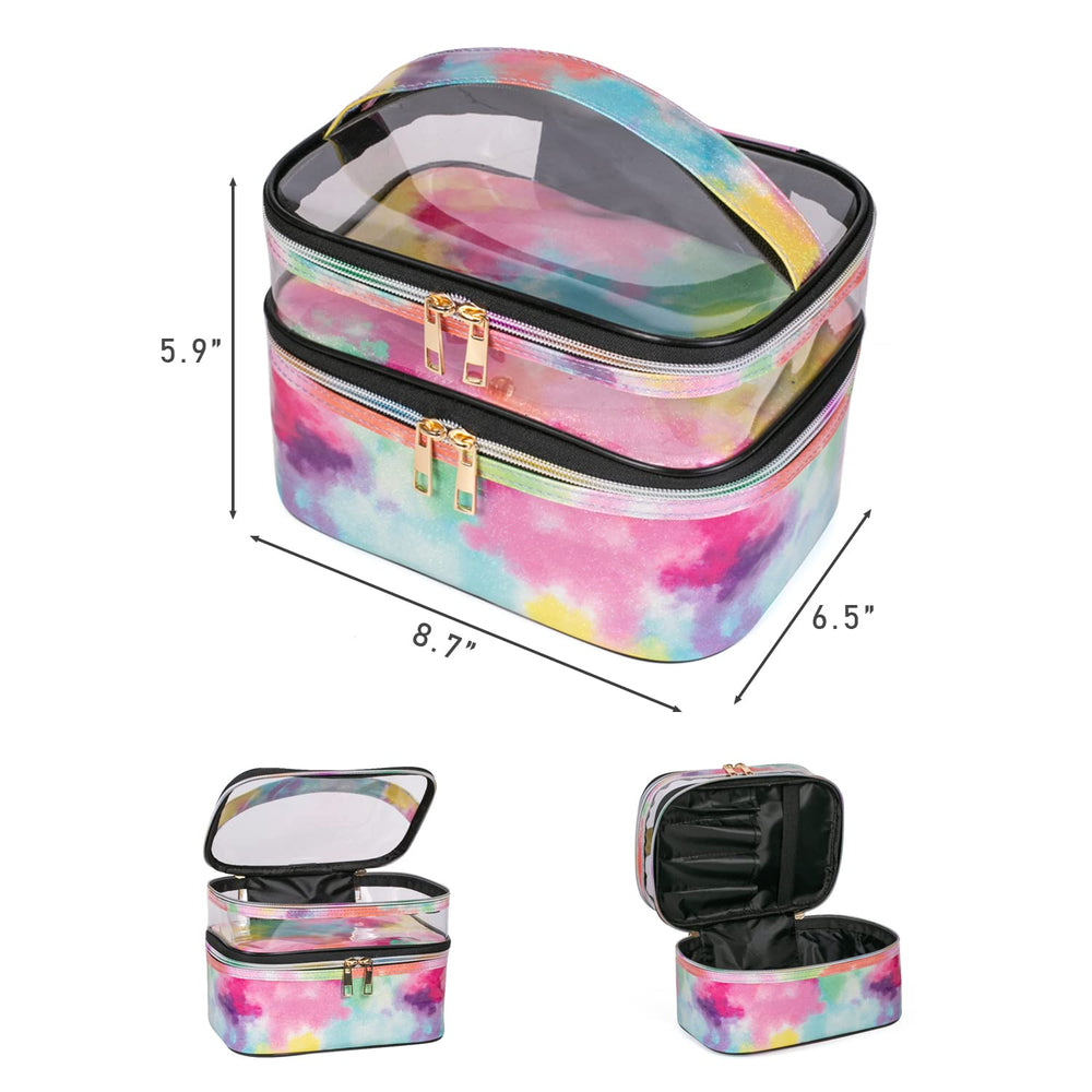 imerelez Tie-Dye Cosmetic Bag front-angled showcases durable waterproof exterior for travel.