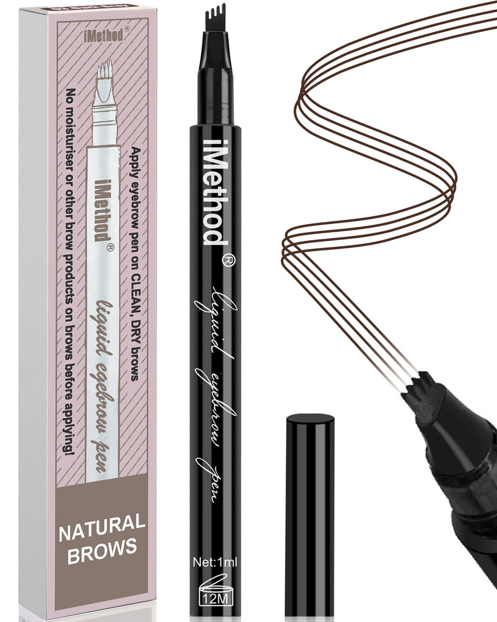 Lápiz de cejas iMethod con aplicador micro-tenedor para trazos realistas.