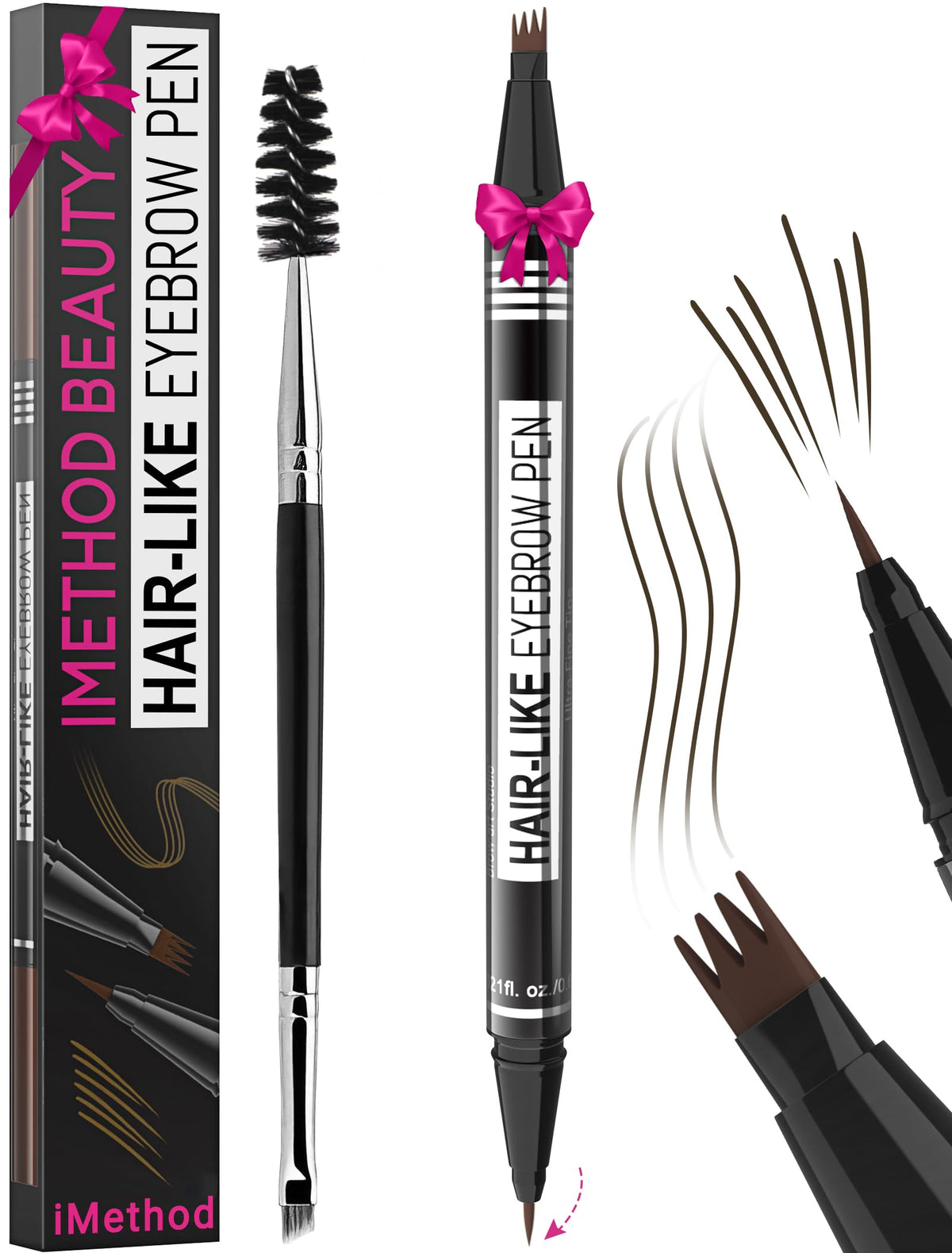 iMethod Cejas Pen con punta 4 ramas para trazos de pelo real y natural.