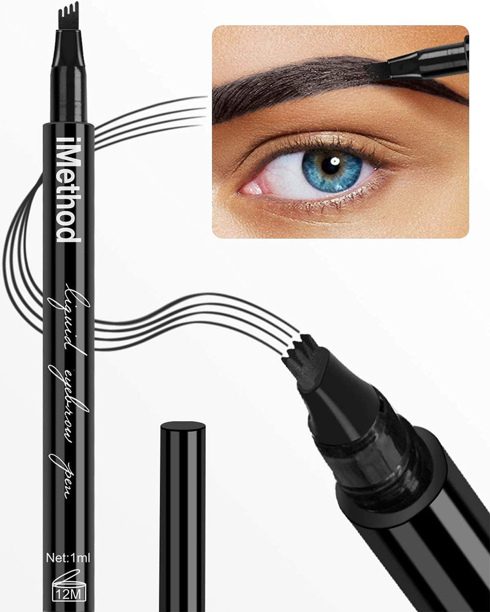 iMethod Eyebrow Pen micro-fork tip creates natural hair-like strokes.