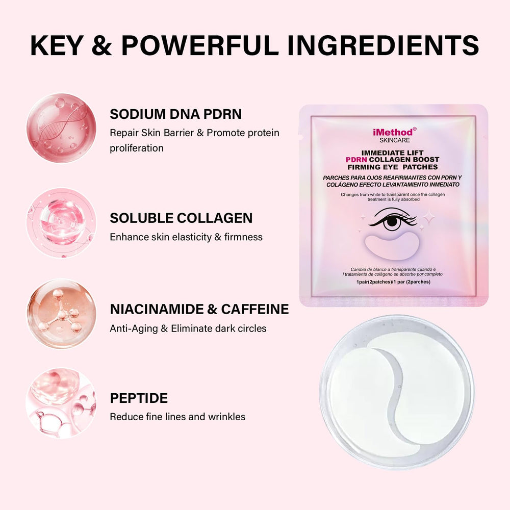 iMethod PDRN Eye Patches on under-eye area provide hydration and a gentle lift.