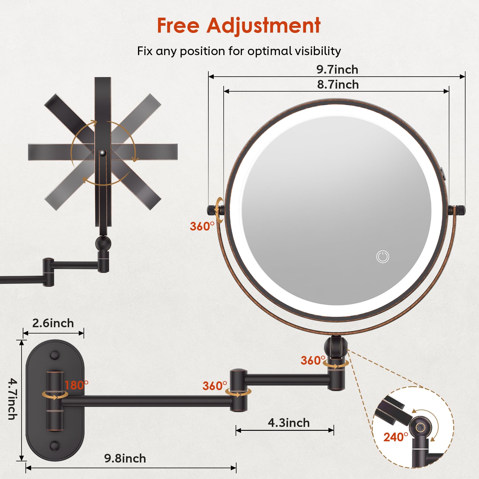 IMIKONA 360 degree rotation wall mount for full orientation in any room