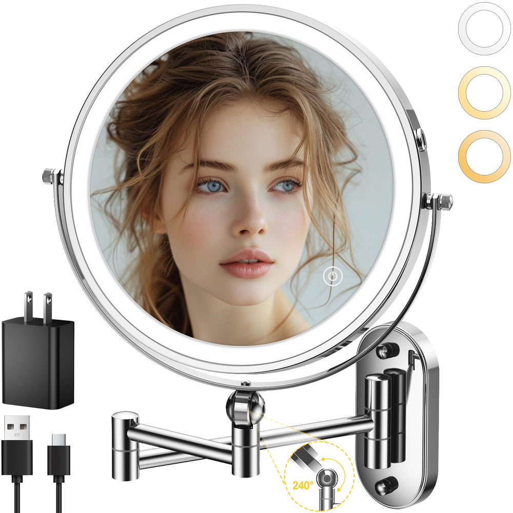IMIKONA 9-inch wall-mounted makeup mirror with extendable arm for precise positioning