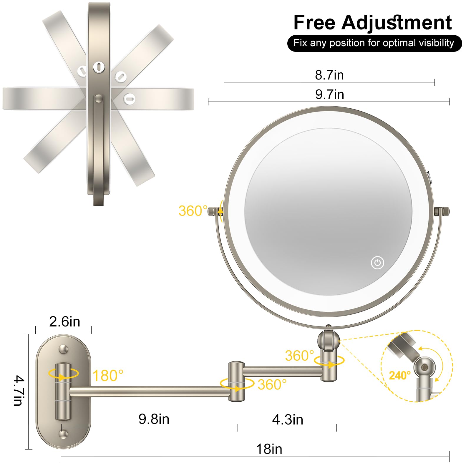 IMIKONA touch-dim controls for easy brightness adjustment.