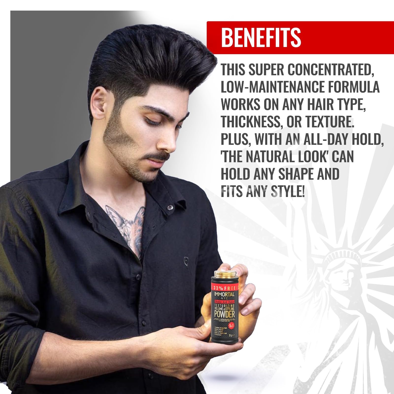 Ingredientes naturales de Immortal NYC cuidan el cabello con textura suave.