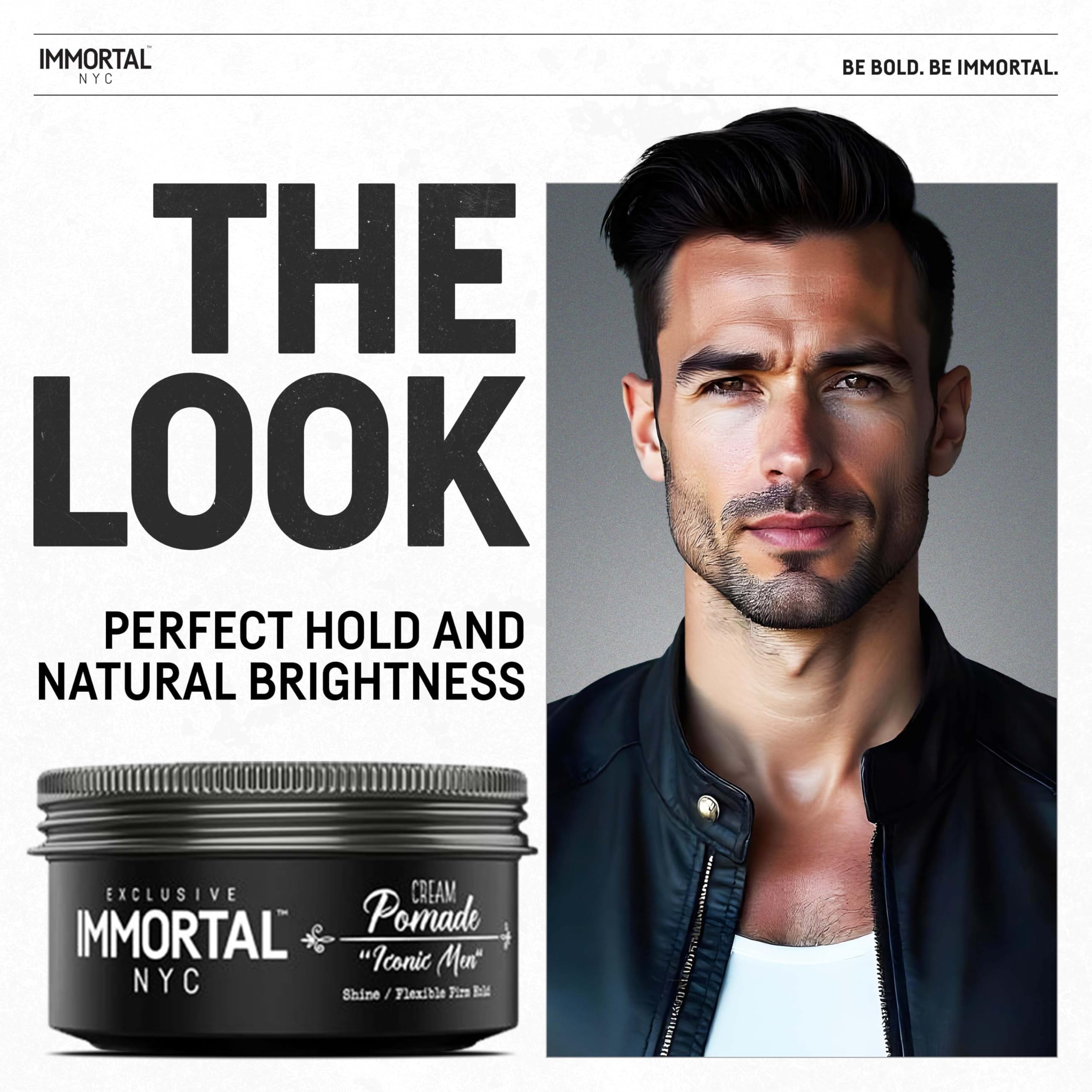 Aplicación suave con Immortal NYC Iconic Man crema pomada para uso rápido.