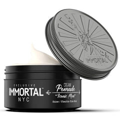 Immortal NYC Iconic Man crema pomada: empaque elegante para peinado diario.