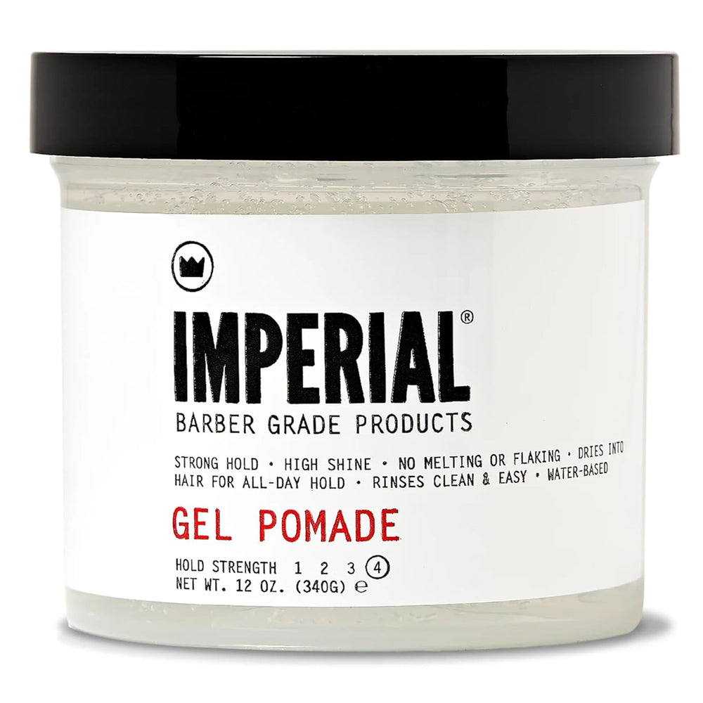 Imperial Gel Pomade bottle for all-day hold with easy rinse.