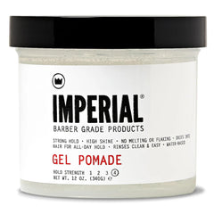 Imperial Gel Pomade bottle for all-day hold with easy rinse.