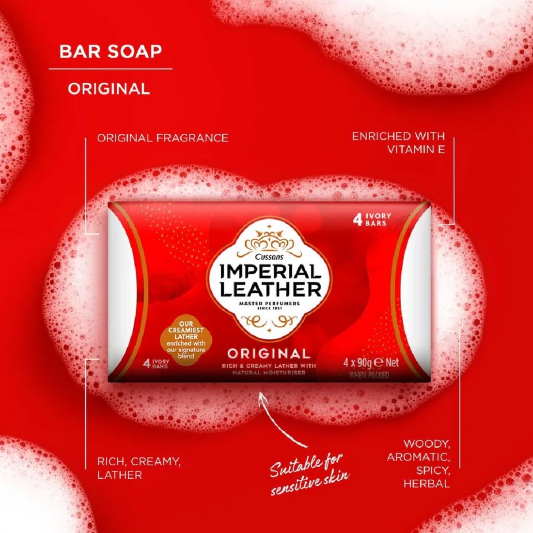 Imperial Leather espuma cremosa ofrece sensación lujosa durante la ducha y piel suave.