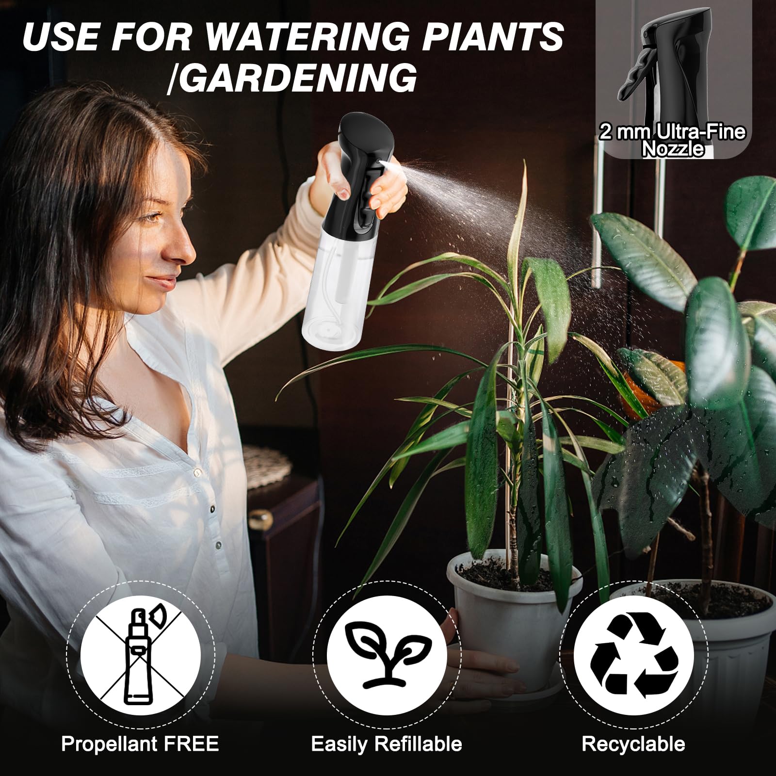 Imporx versatile spray bottle used for hair, plants, and cleaning.