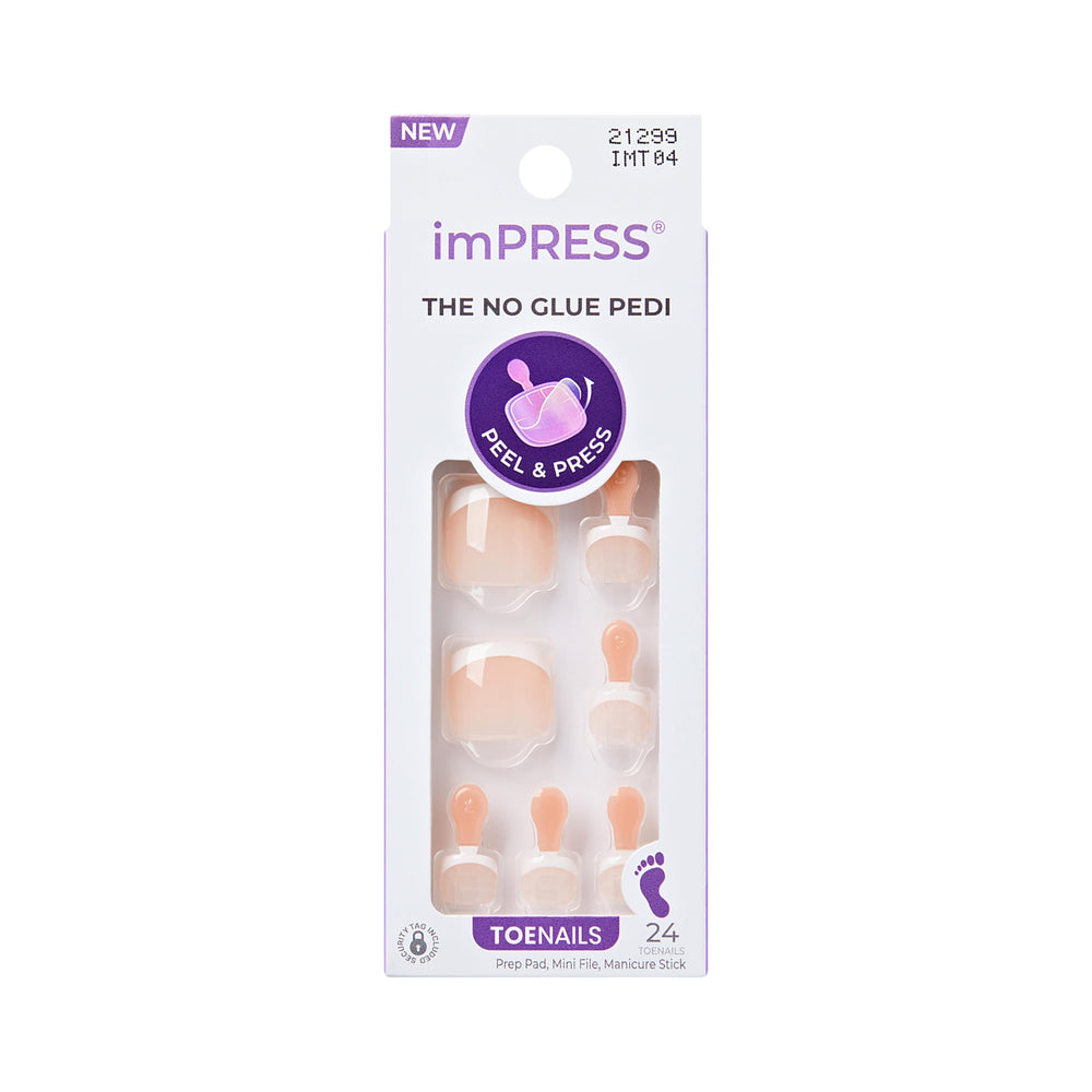 imPRESS uñas para pies Blanc Chic, punta francesa elegante para verano.