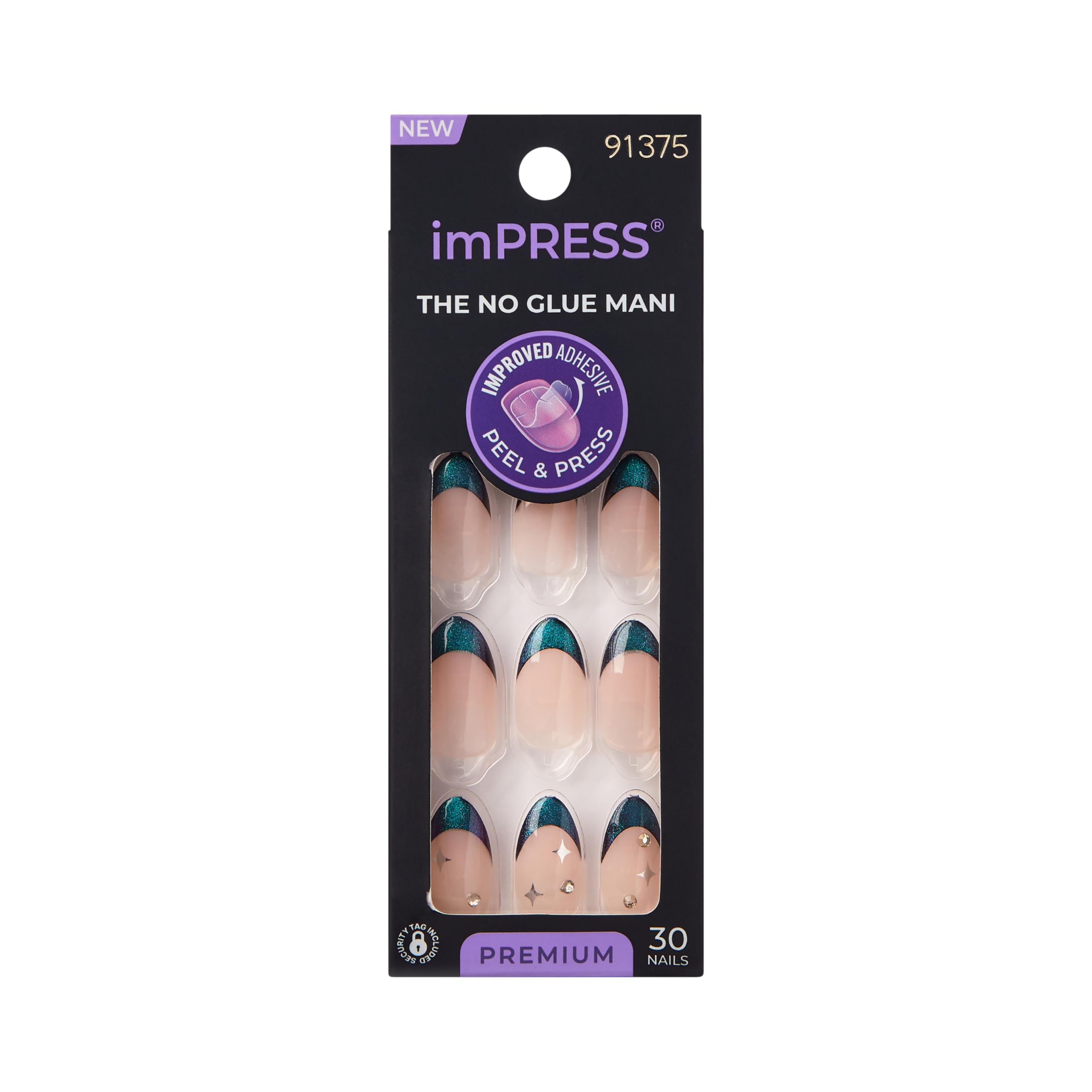 imPRESS Visions verde uñas postizas en almendra tamaño mediano para manicura rápida