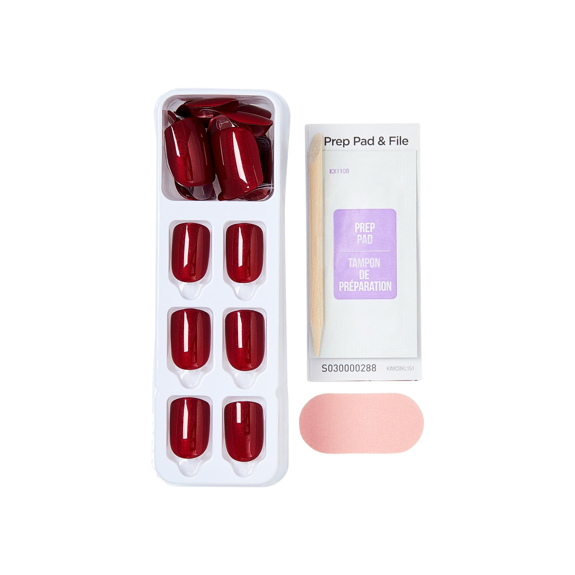 imPRESS 30 nails kit laid out with file and pad for DIY manicure.