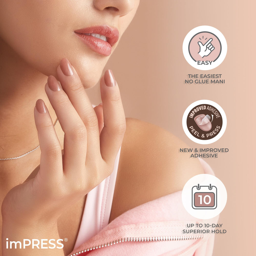 ImPRESS adherencia fuerte y removible sin dañar la uña natural.