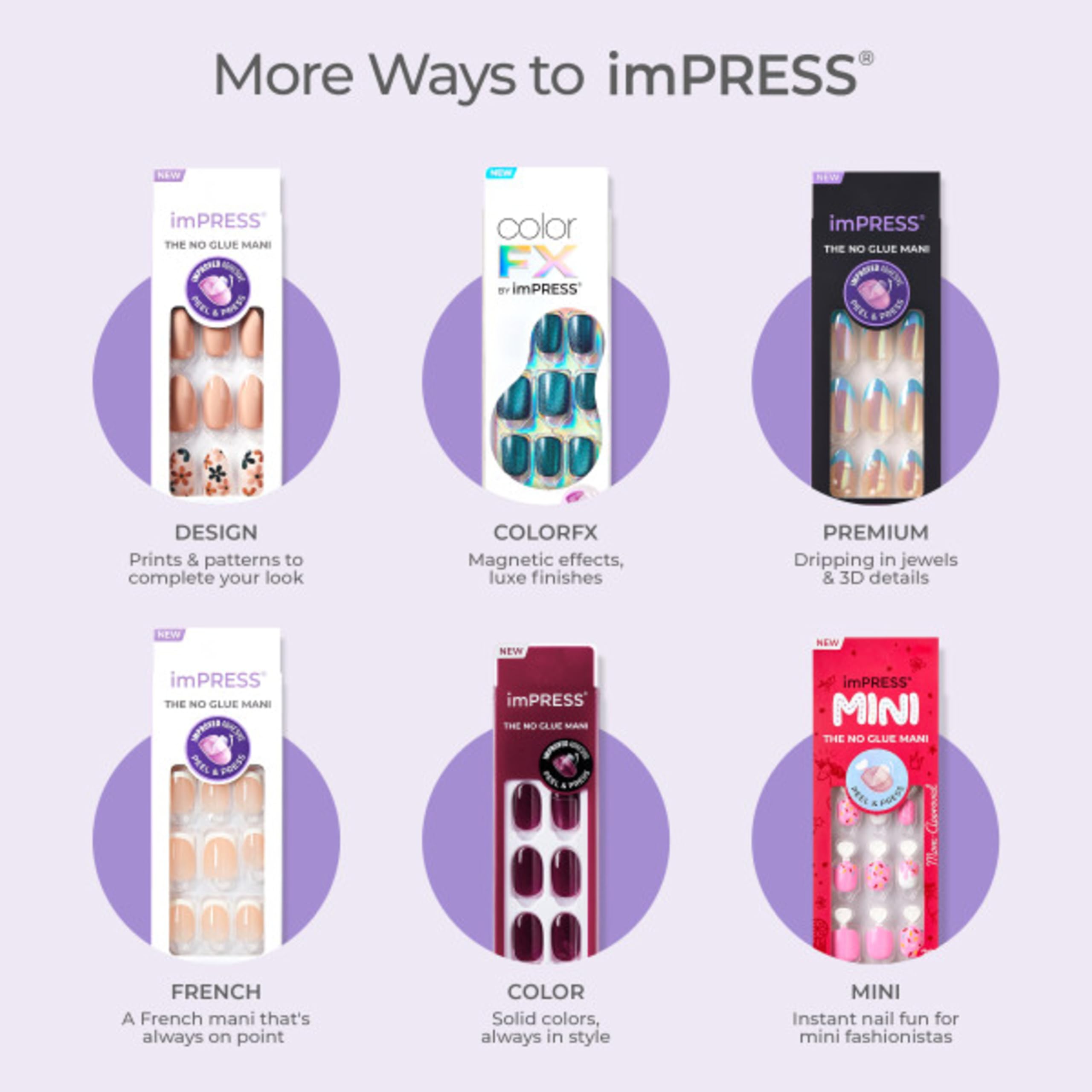 La adhesión fuerte de imPRESS mantiene las uñas en su lugar durante días