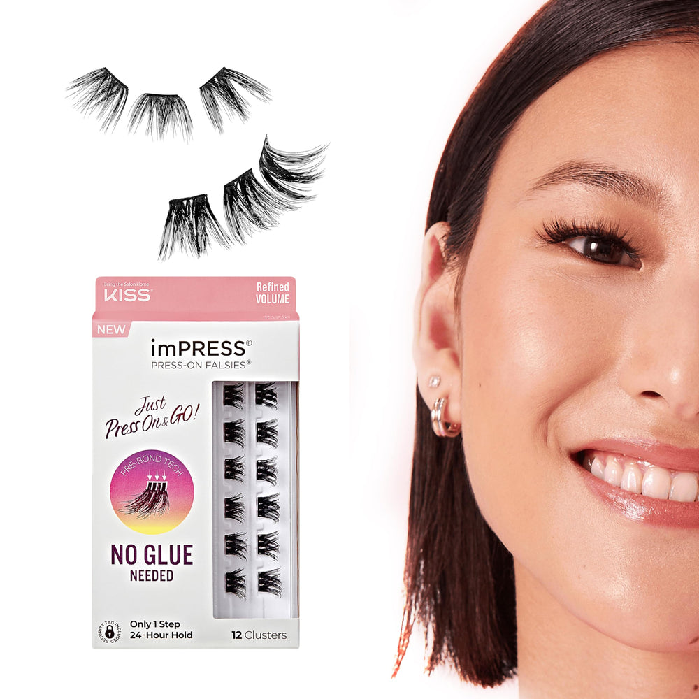imPRESS Falsies pack shot shows glue-free lashes for quick, mess-free application.