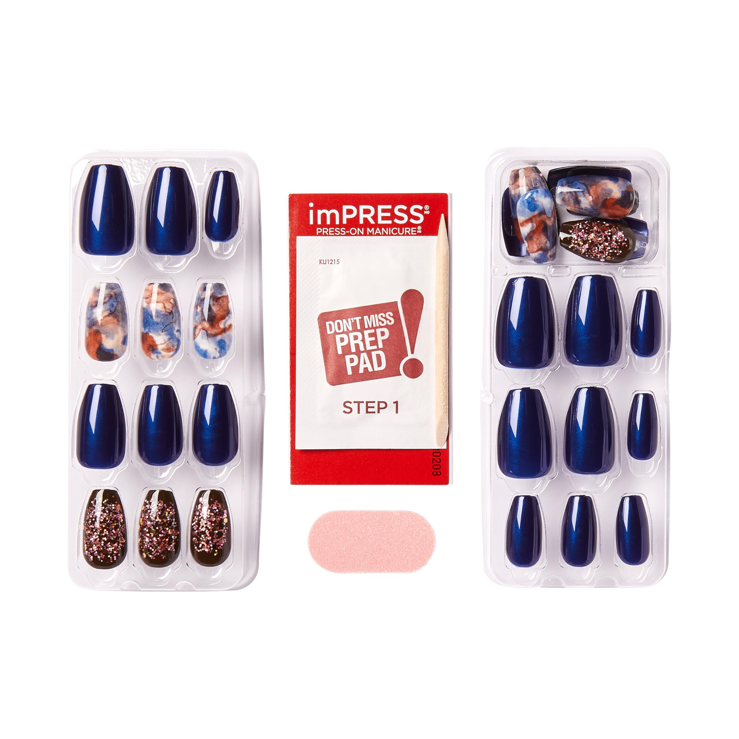 Close-up of Indigo Autumn coffin nails highlighting seamless PureFit comfort.